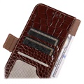 Bolsa de Pele Tipo Carteira Crocodile com RFID para Samsung Galaxy S21 FE 5G - Castanho