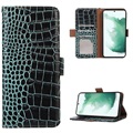 Bolsa de Pele Tipo Carteira Crocodile com RFID para Samsung Galaxy S21 FE 5G - Verde