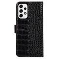 Bolsa de Pele Tipo Carteira Crocodile com RFID para Samsung Galaxy A53 5G - Preto