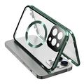 Vidro temperado de dupla face + estrutura metálica magnética Capa anti-queda para iPhone 15 Compatível com a capa MagSafe para telemóvel com fecho de fivela