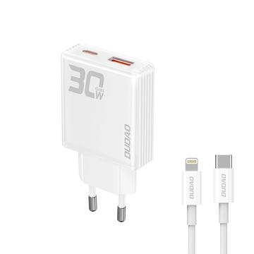 Carregador de parede Dudao A30EUL 30W GaN com cabo Lightning - Branco