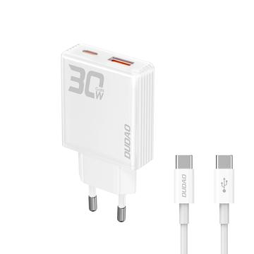 Carregador de parede Dudao A30EUT 30W GaN com cabo USB-C - Branco