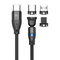 Cabo magnético E7 3 em 1 com rotação de 540 graus - USB-C, Lightning, MicroUSB - 1m - Preto