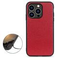 Capa de Couro Elegante para iPhone 14 Pro - Vermelho