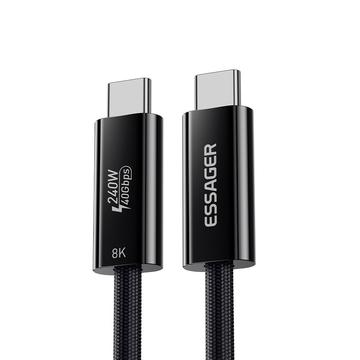 Cabo USB-C Thunderbolt 4.0 Essager 1m - Carregamento rápido de 240W, vídeo 8K 60Hz - Preto