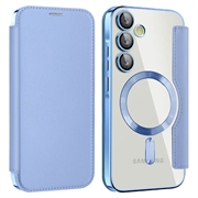 Capa flip para Samsung Galaxy A35 com ranhura para cartão - Compatível com MagSafe - Azul