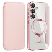 Capa flip para Samsung Galaxy A35 com ranhura para cartão - Compatível com MagSafe - Cor-de-Rosa