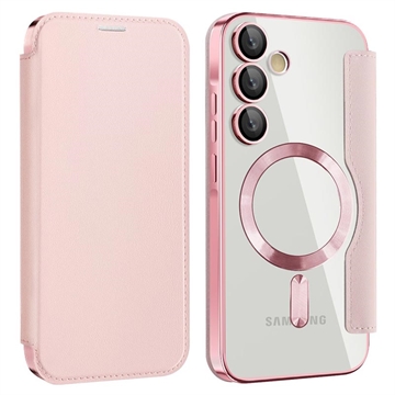 Capa flip para Samsung Galaxy A35 com ranhura para cartão - Compatível com MagSafe - Cor-de-Rosa