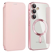 Capa flip para Samsung Galaxy A55 com ranhura para cartão - Compatível com MagSafe - Cor-de-Rosa