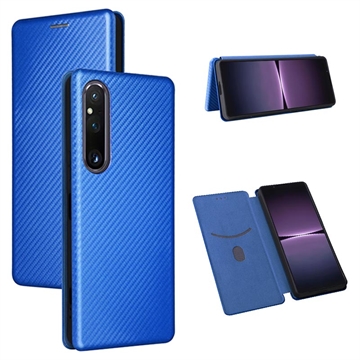 Bolsa Flip para Sony Xperia 1 V - Fibra de Carbono - Azul