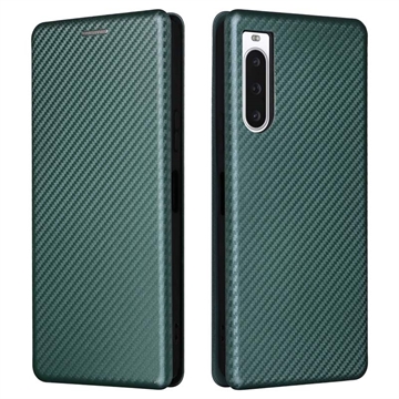 Bolsa Flip para Sony Xperia 10 V - Fibra de Carbono - Verde