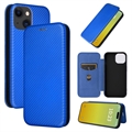 Bolsa Flip para iPhone 15 Plus - Fibra de Carbono - Azul