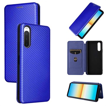 Bolsa Flip para Sony Xperia 10 IV - Fibra de Carbono - Azul