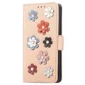 Bolsa Tipo Carteira Flower Decor Series para iPhone 14 Pro - Bege