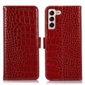 Bolsa de Pele Tipo Carteira Crocodile com RFID para Samsung Galaxy S23 5G - Vermelho