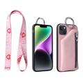 Capa com Carteira Destacável Strap Series para iPhone 14 Plus - Cor-de-Rosa