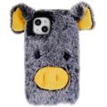 Capa Híbrida Fluffy Plush para iPhone 14 Plus - Porco Cinzento