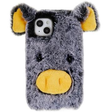 Capa Híbrida Fluffy Plush para iPhone 14 Plus - Porco Cinzento