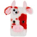 Capa Híbrida Fluffy Plush para iPhone 14 Plus - Vaca Vermelho