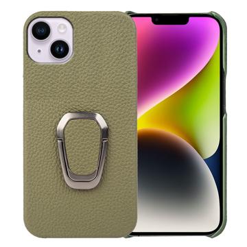 Capa Revestida a Couro com Anilha para iPhone 14 Plus - Verde Escuro