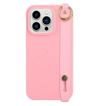 Capa de TPU Candy Color para iPhone 14 Pro com Alça de Mão - Cor-de-Rosa