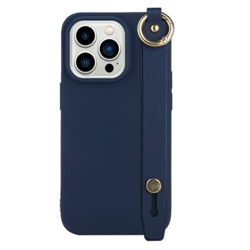 Capa de TPU Candy Color para iPhone 14 Pro com Alça de Mão - Azul Escuro