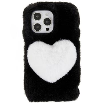 Capa de TPU Plush Heart para iPhone 14 Pro - Preto