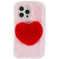 Capa de TPU Plush Heart para iPhone 14 Pro - Cor-de-Rosa