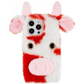 Capa Híbrida Fluffy Plush para iPhone 14 Pro - Vaca Vermelho