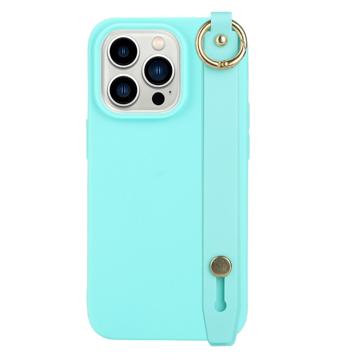 Capa de TPU Candy Color com Alça de Mão para iPhone 14 Pro Max - Azul Bebé