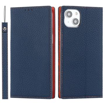 Capa de Pele Tipo Carteira com RFID para iPhone 14 - Azul Escuro