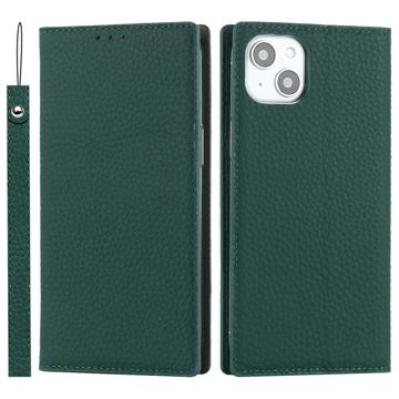 Capa de Pele Tipo Carteira com RFID para iPhone 14 - Verde Escuro