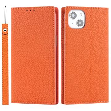 Capa de Pele Tipo Carteira com RFID para iPhone 14 - Cor-de-Laranja