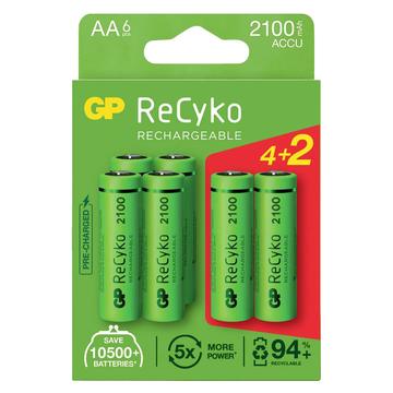 Pilhas AA recarregáveis GP ReCyko 2100 2100mAh - 6 unidades.