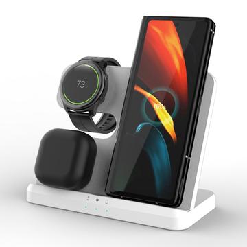 GY-Q10B Base de carregamento rápido 3 em 1 Estação de carregamento sem fios para telemóvel padrão Qi / Samsung Galaxy Watch / auriculares - Branco