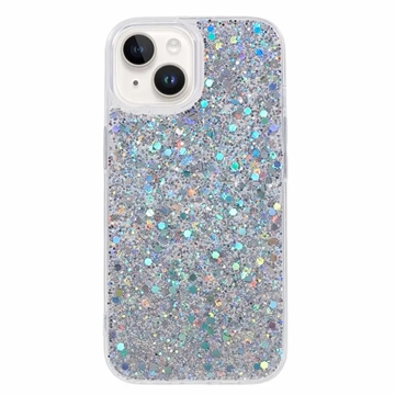 Capa de TPU Glitter Flakes para iPhone 15 - Prateado