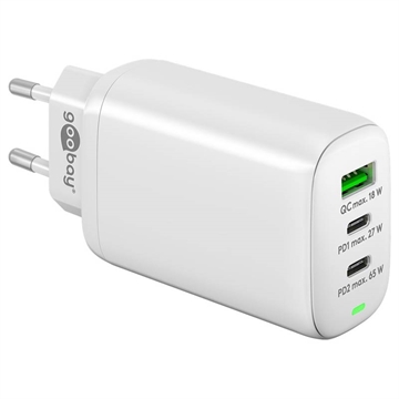 Carregador Rápido Goobay Multiport - 65W, 2x USB-C, USB-A - Branco