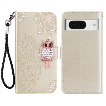 Capa para carteira Google Pixel 8 Owl Rhinestone