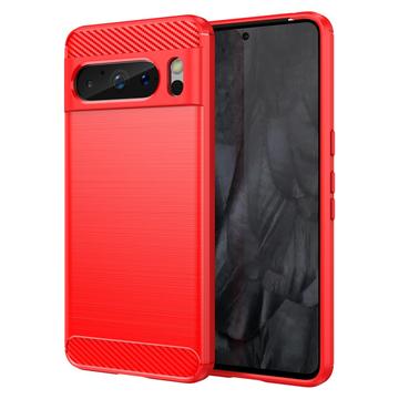 Capa de TPU Escovado para Google Pixel 8 Pro - Fibra de Carbono - Vermelho