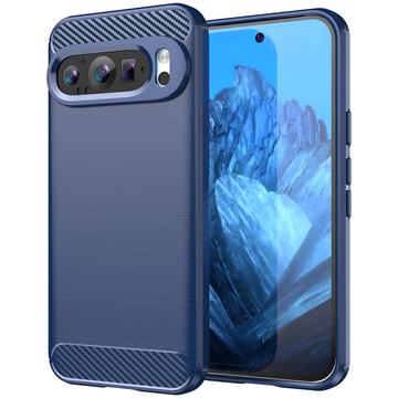 Capa de TPU Escovado para Google Pixel 9/9 Pro - Fibra de Carbono - Azul