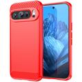 Capa de TPU Escovado para Google Pixel 9/9 Pro - Fibra de Carbono - Vermelho