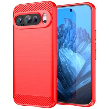 Capa de TPU Escovado para Google Pixel 9/9 Pro - Fibra de Carbono - Vermelho