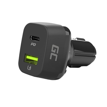 Carregador para automóvel Green Cell 48W com fornecimento de energia USB-C e USB-A Quick Charge 3.0 - Carregamento rápido para smartphones e tablets