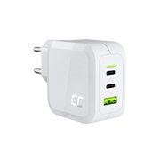 Carregador Green Cell GC PowerGaN 65W - 2x USB-C Power Delivery & 1x USB-A, compatível com Quick Charge 3.0 - Branco