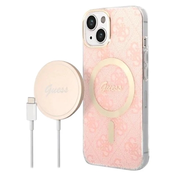 Capa & Carregador Sem Fios Guess 4G Edition Bundle Pack para iPhone 14 - Cor-de-rosa