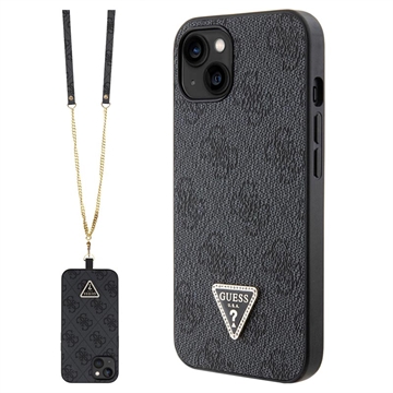 Capa com Alça Crossbody Guess 4G Strass Triangle Metal Logo para iPhone 15