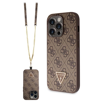 Capa com Alça Crossbody Guess 4G Strass Triangle Metal Logo para iPhone 15 Pro Max - Castanho