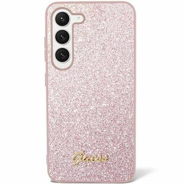 Capa Híbrida Guess Glitter Flakes Metal Logo para Samsung Galaxy S24 - Cor-de-rosa