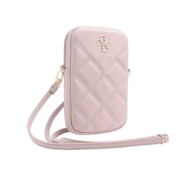 Bolsa para telemóvel Guess Quilted 4G Metal Logo com alça ajustável - Rosa