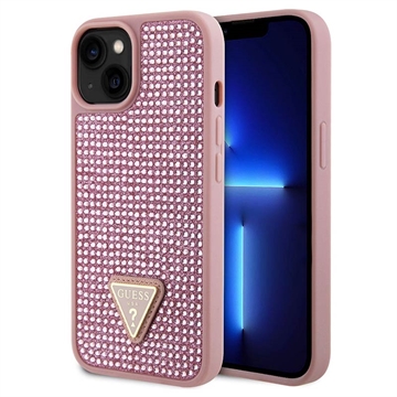 Capa Guess Rhinestones Triangle Metal Logo para iPhone 15 - Cor-de-Rosa